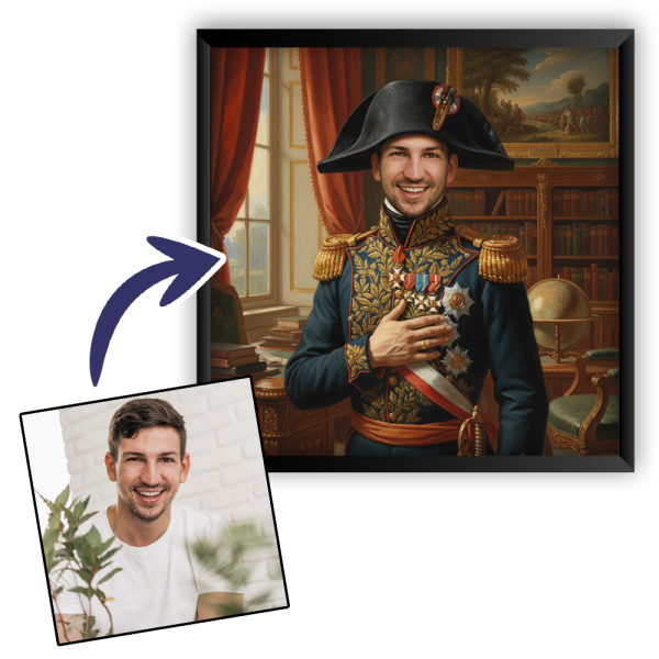 Portrait of a man transformed into a historical figure