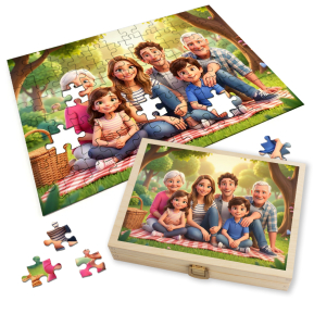 Puzzle of a photo transformed into 3D animation