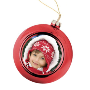 Red Christmas Bauble personalised with a photo