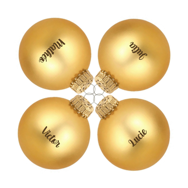 Set of personalised golden glass Christmas baubles