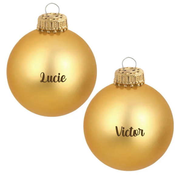 Set of personalised golden glass Christmas baubles