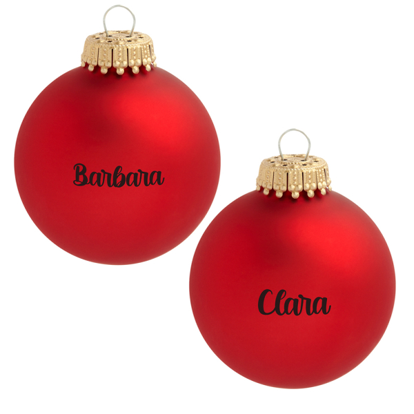 Set of personalised red glass Christmas baubles