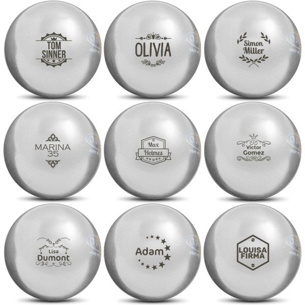  sets of 3 personalised obut p&eacute;tanque boules
