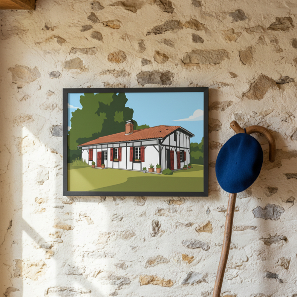Portrait of a house in flat design style based on a photo