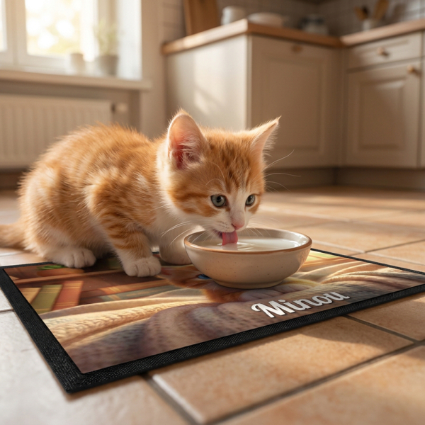 Personalised dog or cat bowl mat in 3D animation style