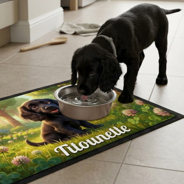 Personalised dog or cat bowl mat in 3D animation style
