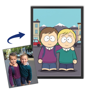 Quirky cartoon-style caricature from a photo