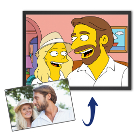 Yellow cartoon-style caricature from a photo