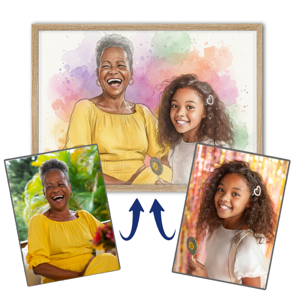 Watercolour-style portrait after photo montage