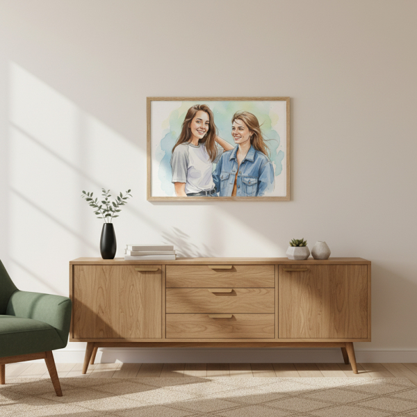 Watercolour-style portrait after photo montage