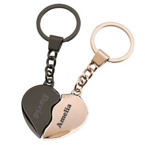 Personalised colourful heart-shaped keyring for two